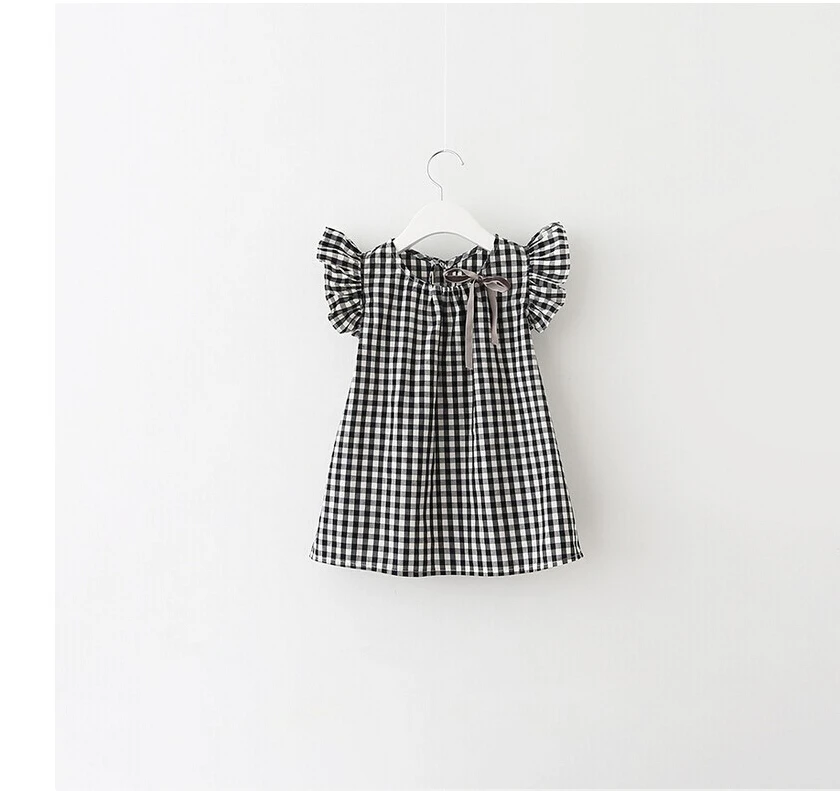 Hurave Summer Style New Fashion Black White Plaid Girl Dresses Puff Sleeve Baby Kids Clothing Casual Dress Vestidos | Детская одежда и
