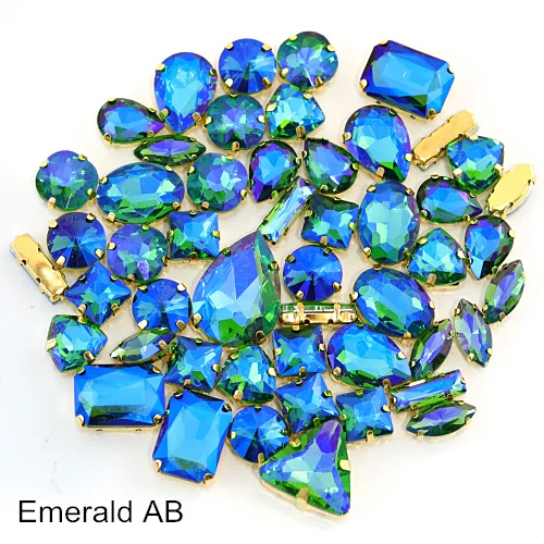 Emerald AB 50 шт./пакет микс 10 формы 16 AB Цвета пришить стразы золото коготь настройки Стекло с украшением в виде кристаллов пришить коготь стразы для одежды B3683 - Цвет: Emerald AB
