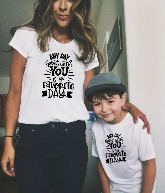1pcs Mommy and Me Shirts Mother Daughter Son Any Day Spent with You Is My Favorite Family Matching Shirt Outfits | Мать и ребенок