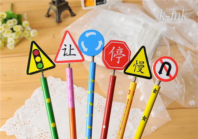 6 шт./лот новинка дорожные знаки карандаши дорожный знак деревянный карандаш для