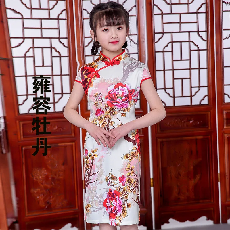 Платье-Ципао с цветочным принтом для маленьких девочек | Детская одежда и обувь