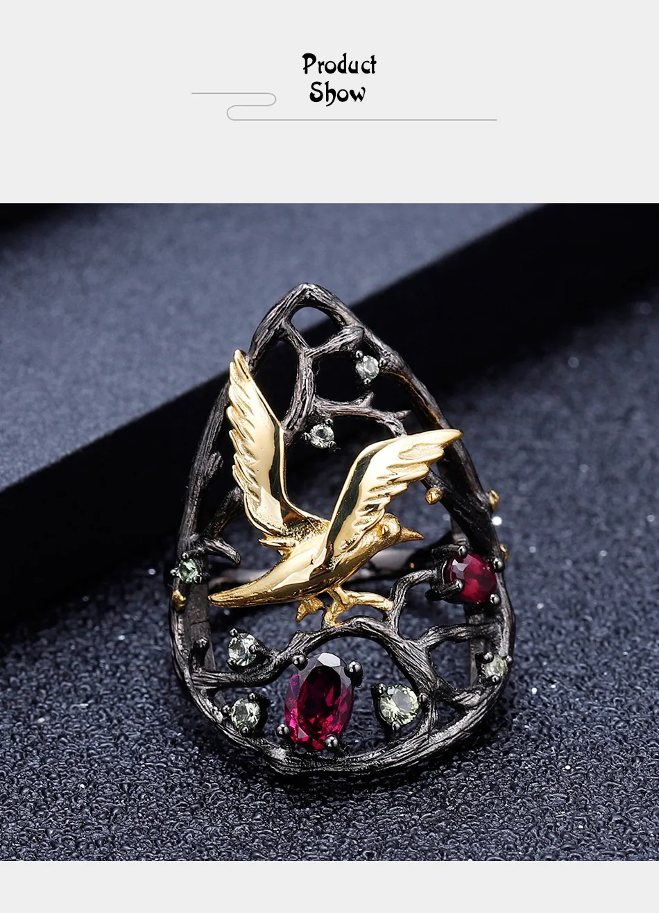 GEM'S балетное 925 пробы Серебряное кольцо ручной работы 0.85Ct натуральный родолит гранат птица дерево Груша Кольца для женщин драгоценные камни ювелирные изделия