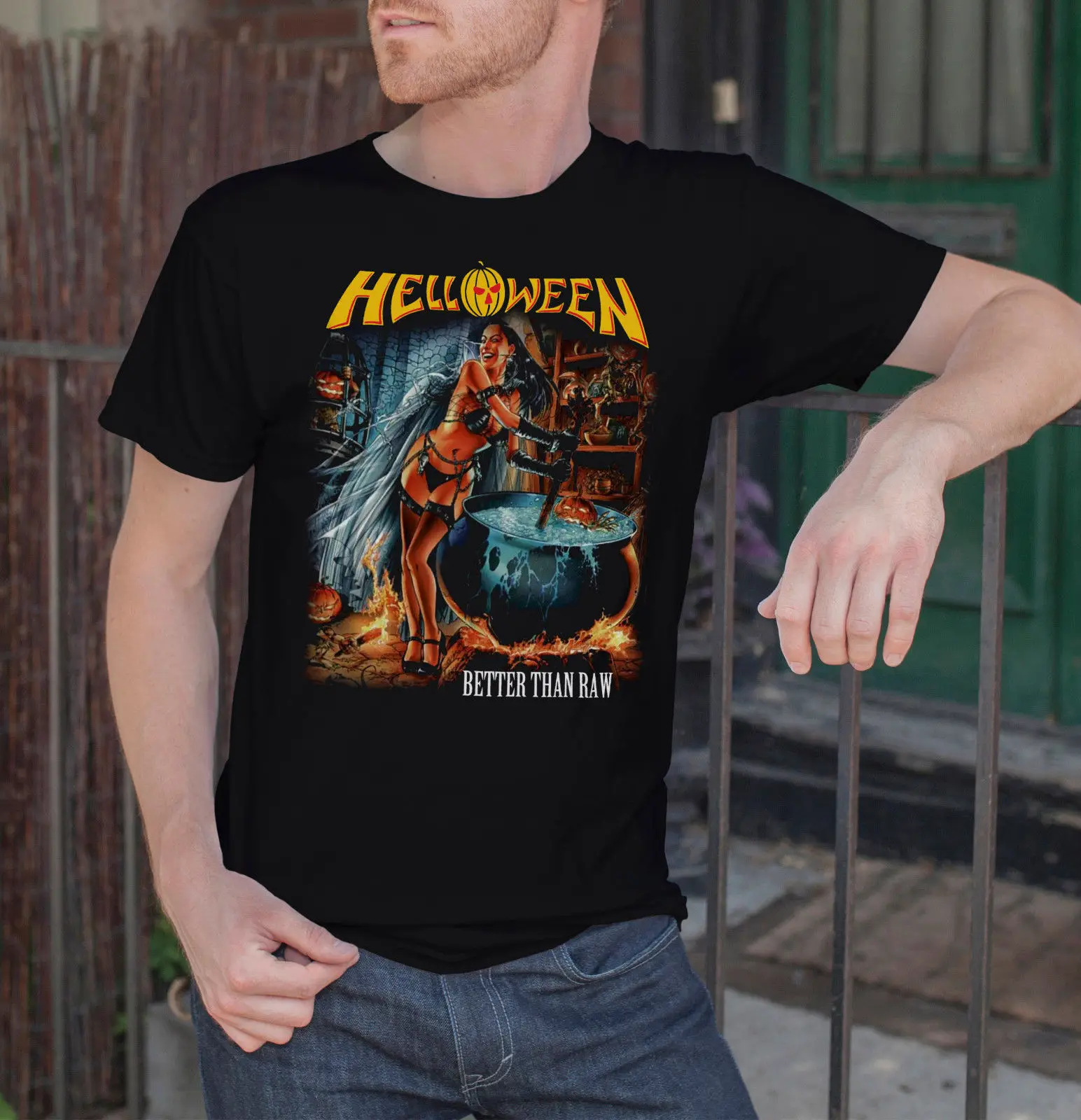 Helloween ЛУЧШЕ ЧЕМ СЫРЬЕ Мужчины Черная Футболка Метал Группа Футболку Летом С