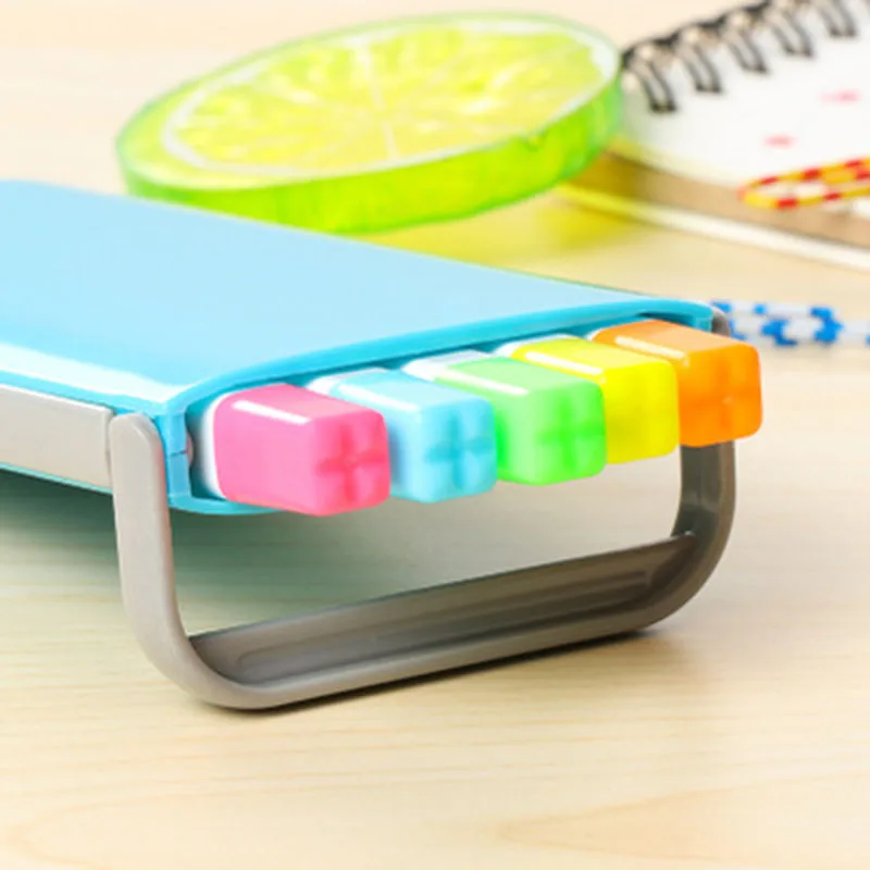 5pcs Candy Color Solid Highlighter Marker Pen Oblique Hilighter Permanent Pen Office School Stationery Kid Gifts Box Water Color