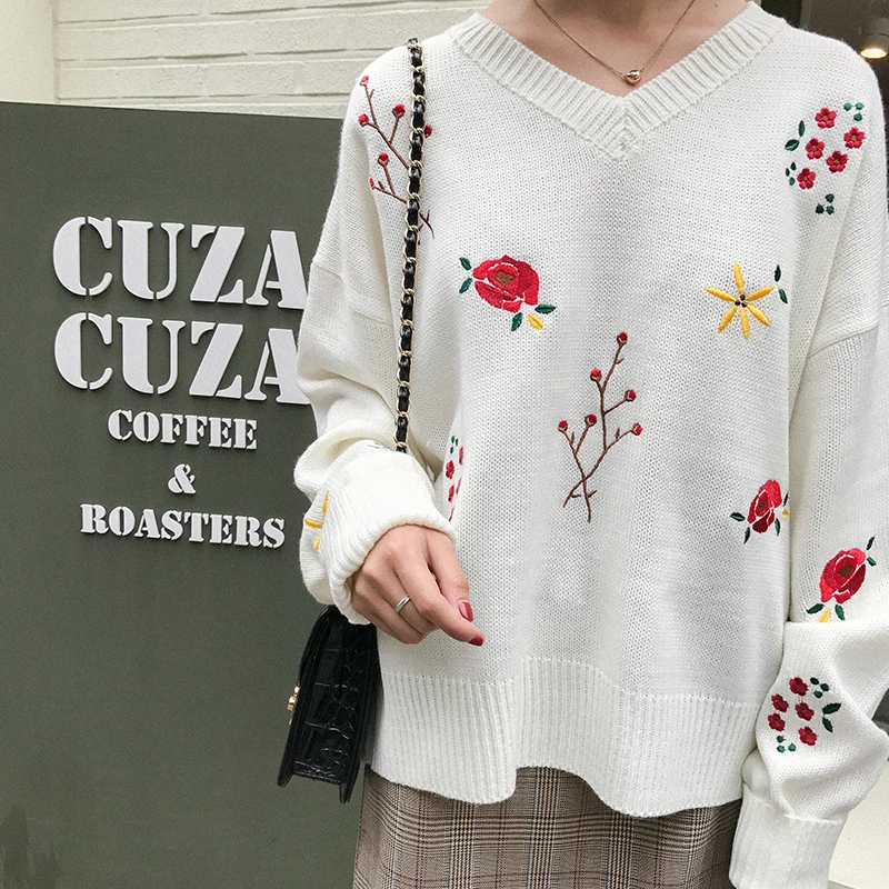 2018 женская осенняя и зимняя новая Корейская версия милые цветочные пуловеры с