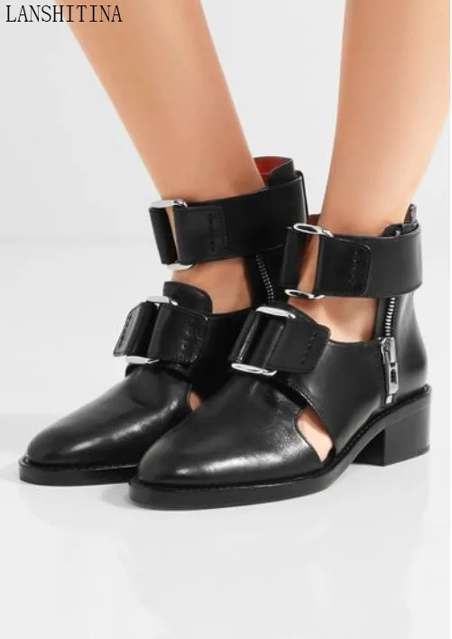 2017 LANSHITINA мужчины ботильоны из натуральной кожи пинетки ручной вырезает черные