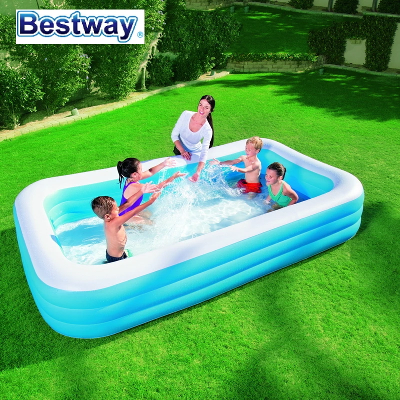 54009 Bestway, трехкольцевой прямоугольный надувной бассейн для взрослых и младенцев, пластиковый надувной детский бассейн, мяч, бассейн, детский бассейн