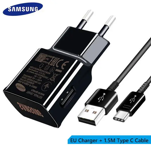 EU charger and cable Samsung S8 S9 plus note9 Оригинальное быстрое зарядное устройство 9V1. 67A быстрый адаптер EU/US Note8 S9 S8 C5 C7 C9 pro 1,2/1,5 M USB Type C кабель - Тип штекера: EU charger and cable