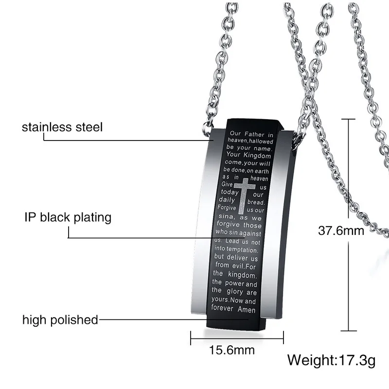 Ожерелье Vnox с выгравированным крестом из Библии модные ювелирные изделия