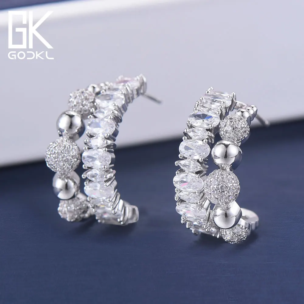 GODKI модные круглые серьги гвоздики для женщин Свадебные кубические циркония