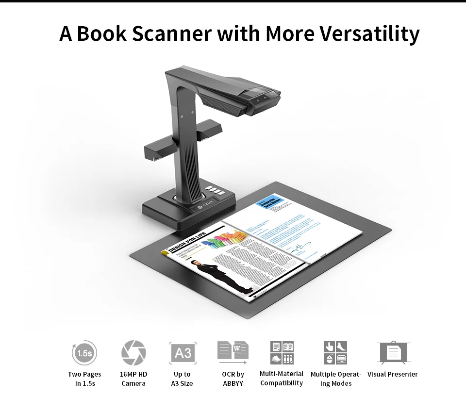 CZUR ET18 Pro Premium A3 A4 книга сканер документов с OCR Wi-Fi функция для Mac Windows конвертировать в PDF/с возможностью поиска PDF/Word/TIFF