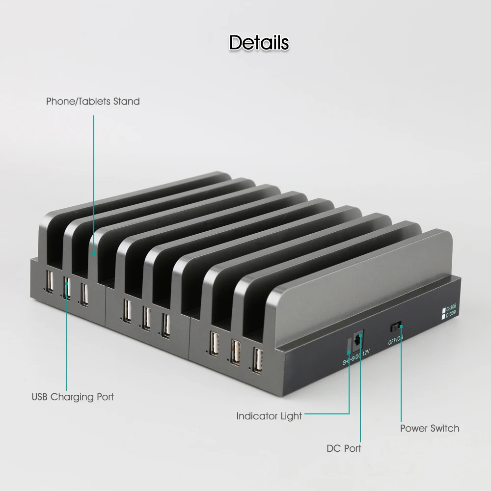 Sipolar 9 портов USB зарядное устройство подставка Док-станция с 8 шт зарядная док-станция Слоты 3 шт Кабели для мобильных телефонов iPad планшетов