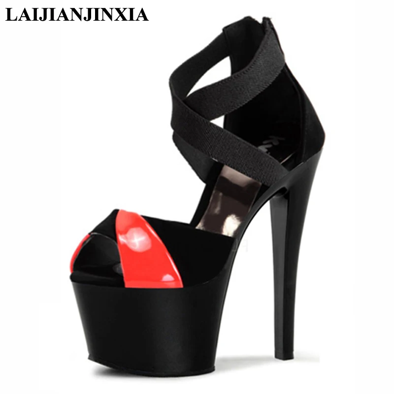 LAIJIANJINXIA Women Summer Strap Super High Sandals 17cm High-Heeled Pole Dancing Shoes Platforms Night Club Party Dance Shoes