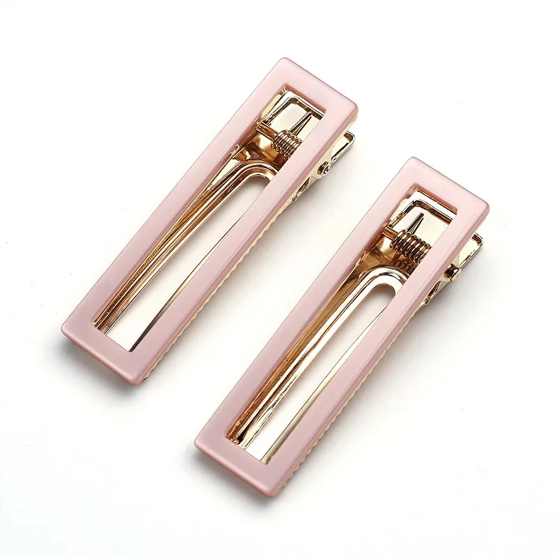Pink 2 шт. женские аксессуары для волос, заколка для девочек, геометрические прямоугольные корейские заколки для волос, акриловые клетчатые леопардовые блестки, золотистые шпильки для волос - Цвет: Pink