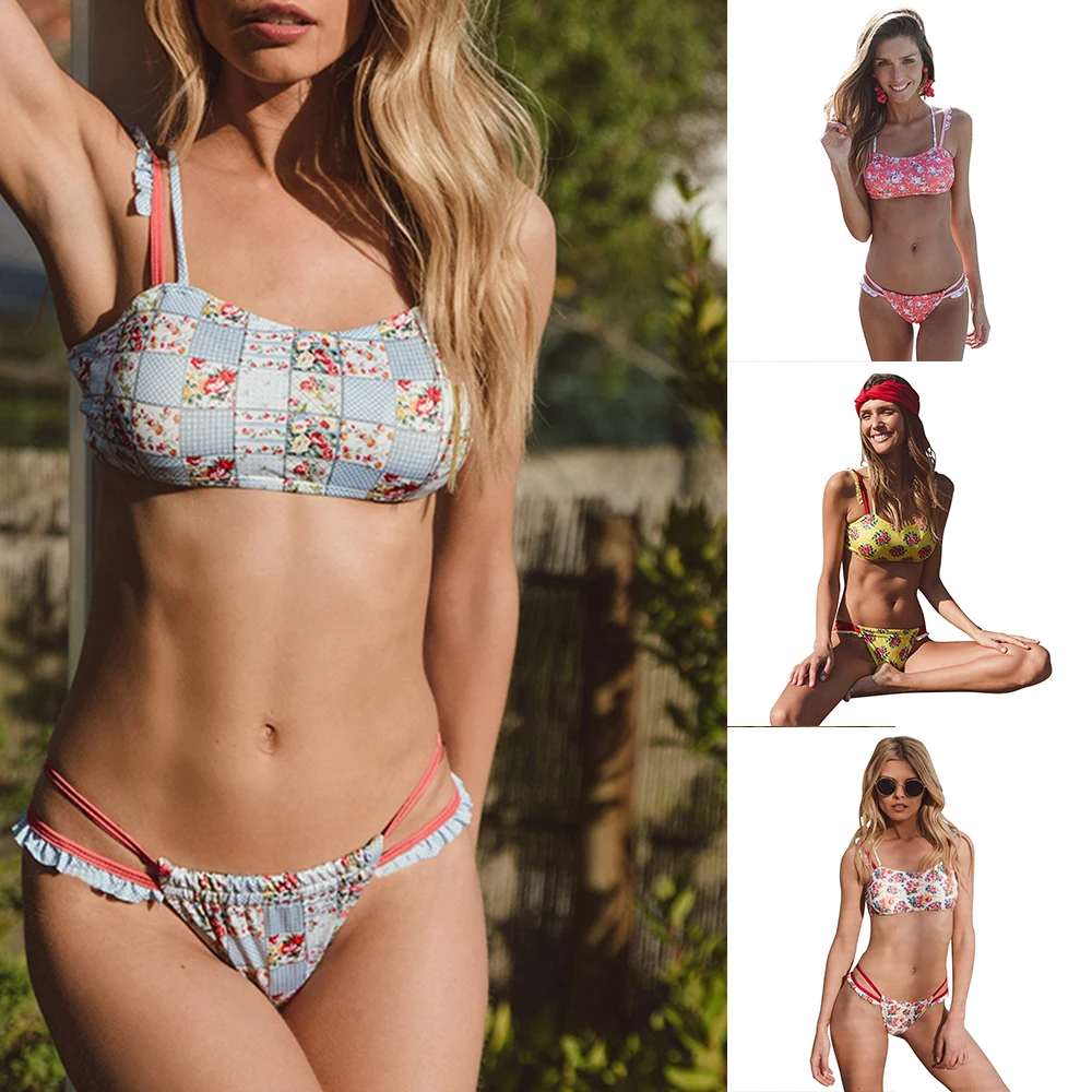 2019 сексуальный комплект бикини с двойным плечом купальник ремешками кружевной