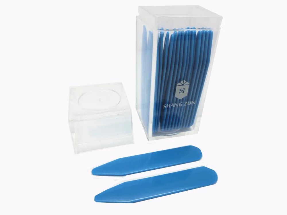 SHANH ZUN 30 Blue Plastic Dress Shirt Collar Stays Stiffeners Inserts point in Clear Bottle | Украшения и аксессуары