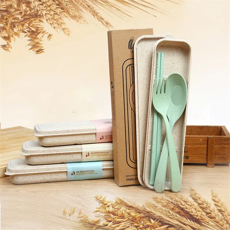 3 шт./компл. портативная вилка из пшеничной соломы набор столовых приборов для