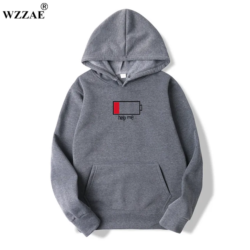 Dark Gray WZZAE, низкая помощь мне, толстовки, мужские, 3D, креативные, толстовки с капюшоном, модная уличная одежда, хип-хоп, черная толстовка, мужская, плюс размер, S-XXL - Цвет: Dark Gray