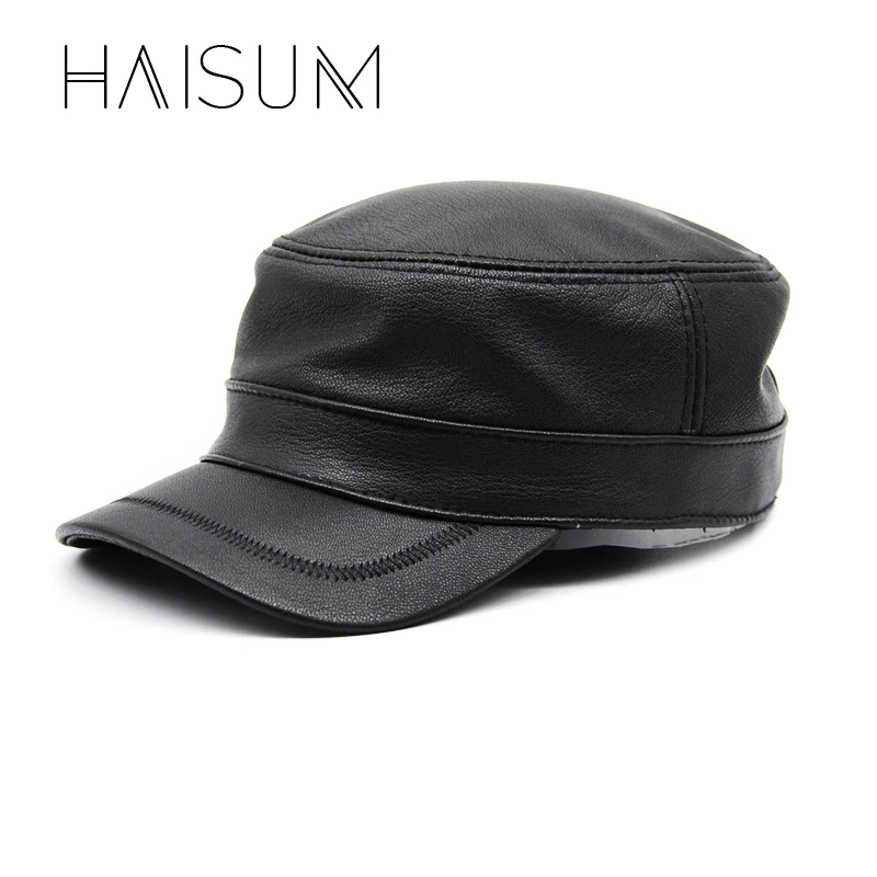 Взрослые,, зимние военные шапки Haisum, натуральная кожа, кепка, мужская, брендовая, новая, коровья кожа, газетная Кепка, s цвет, армейский Cs57