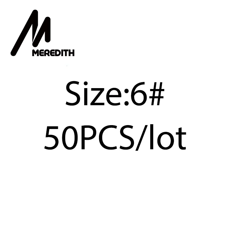 6 MEREDITH, 50 шт./лот, рыболовные мягкие крючки для Червяков, Высокоуглеродистая сталь, широкий супер замок, рыболовные крючки, приманка, мягкие крючки, 8#-5/0, рыболовные снасти - Цвет: 6