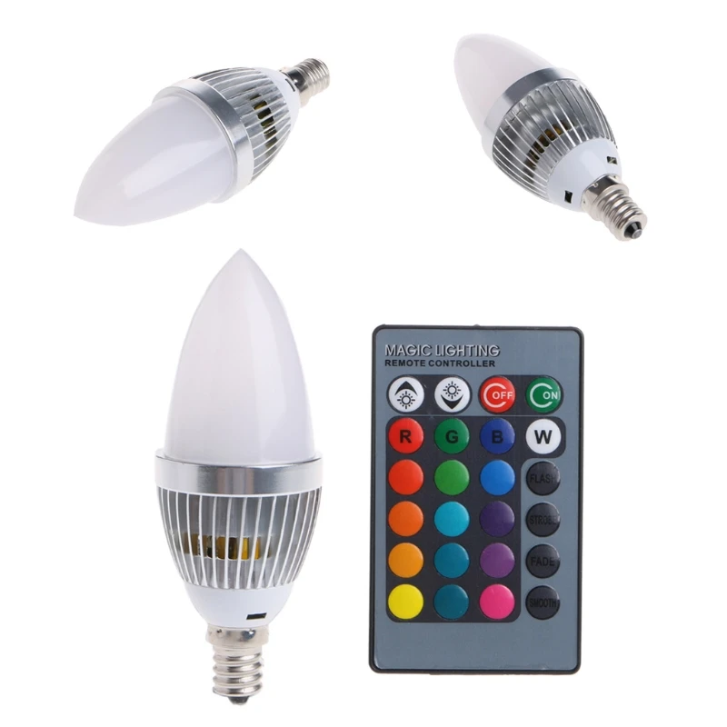 Светодиодные лампы E12/E14 3 Вт RGB 15 видов цветов меняющие свет с пультом