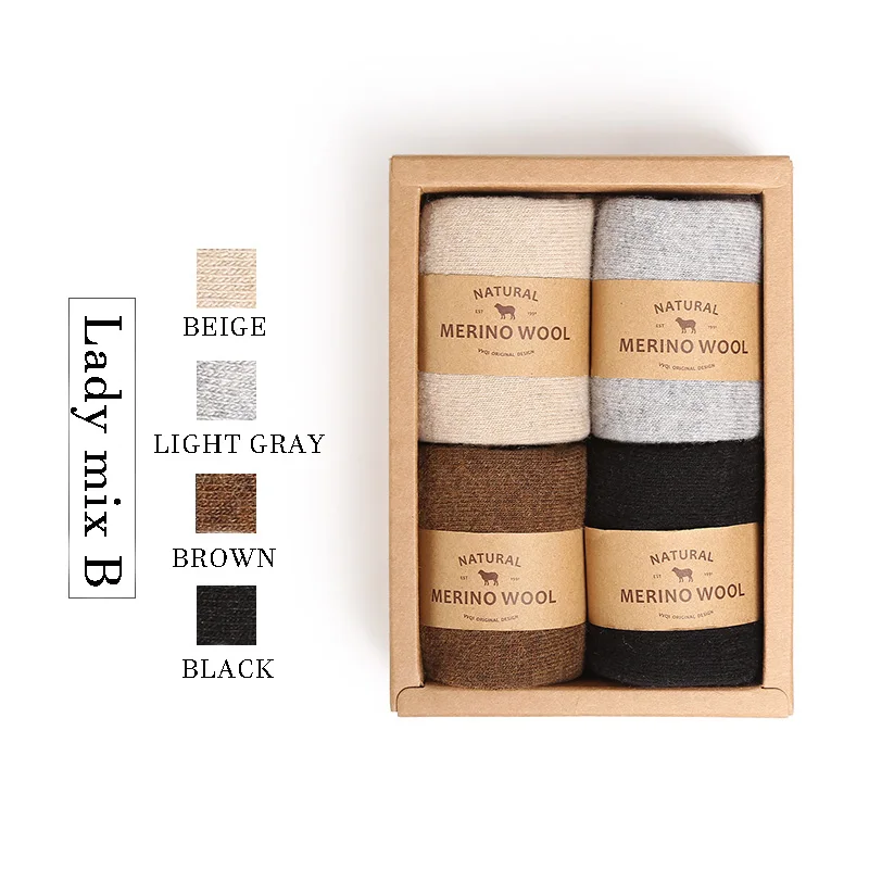 lady mix B gift boxs VVQI, kawaii, женские зимние носки, шерстяные, сохраняющие тепло, плотные мужские носки, из белой мериносовой шерсти, носки в стиле хип-хоп, японские зимние носки для мужчин, подарок - Цвет: lady mix B gift boxs