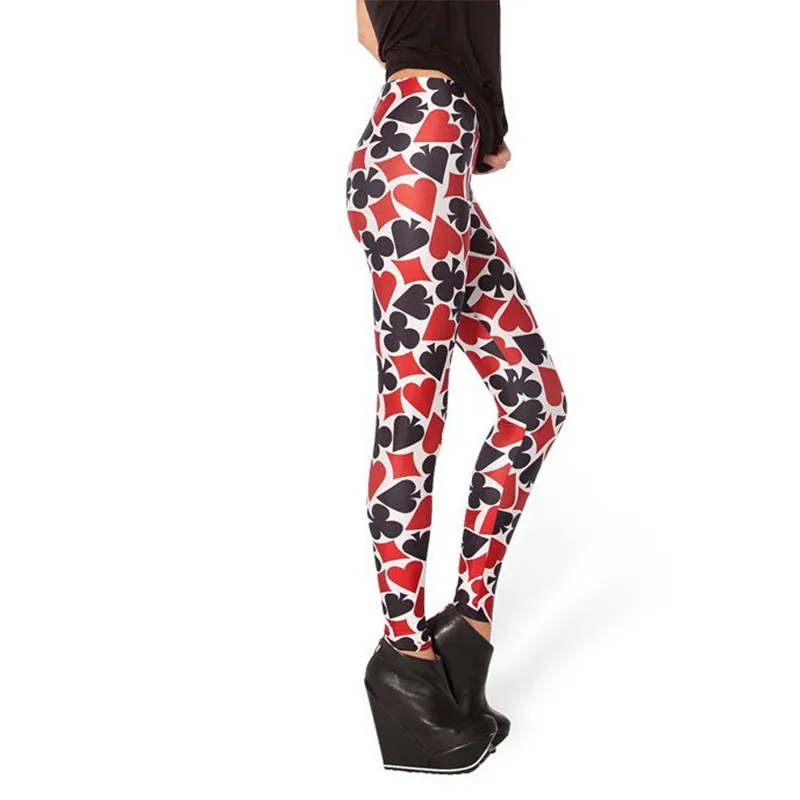 INDJXND Autumn Poker Flower Leggings Halloween Printed Fashion Stretch Female Leggins For Women Leggin Punk Rock Clothing