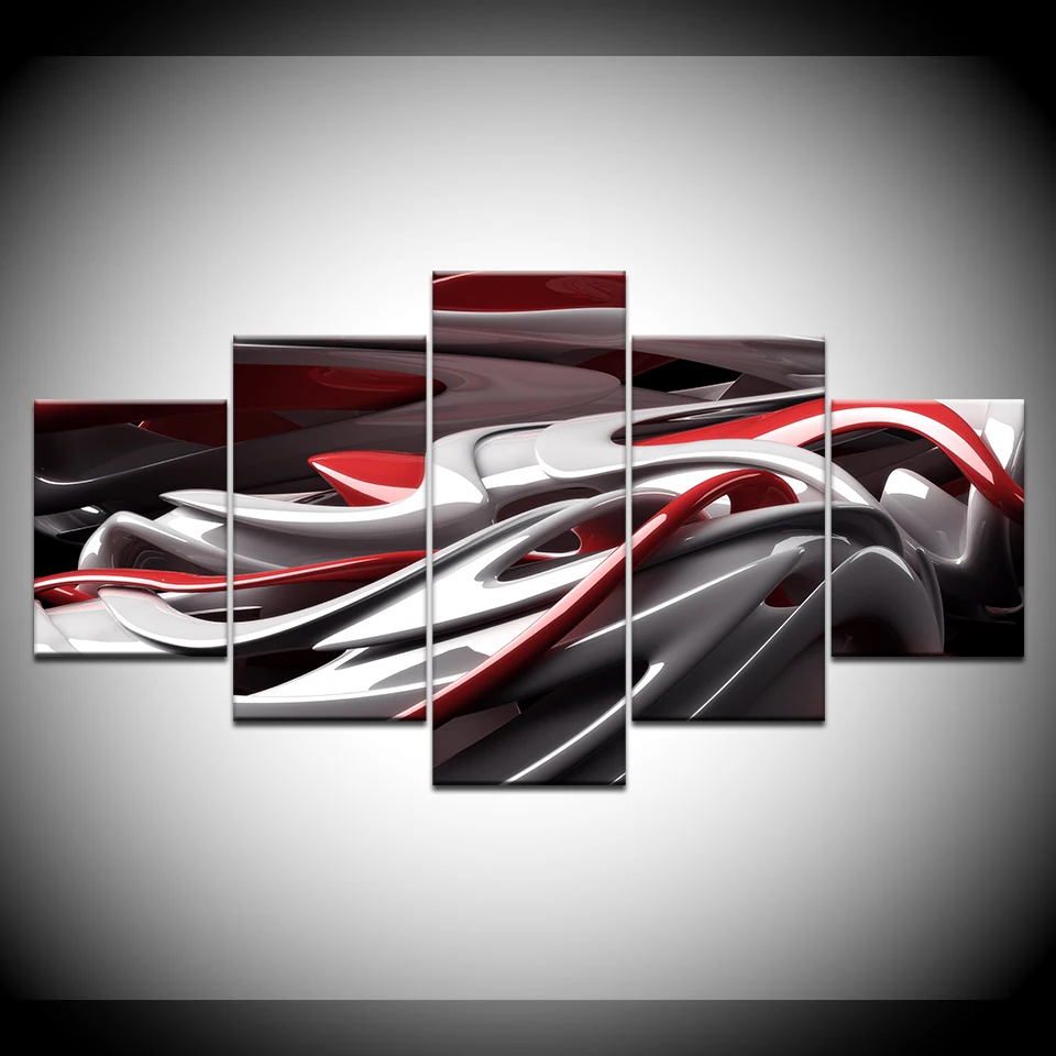 Cool Red and white abstract 5 Piece HD Wallpapers Art Canvas Print modern Poster Modular art painting for Living Room Home Decor | Дом и сад