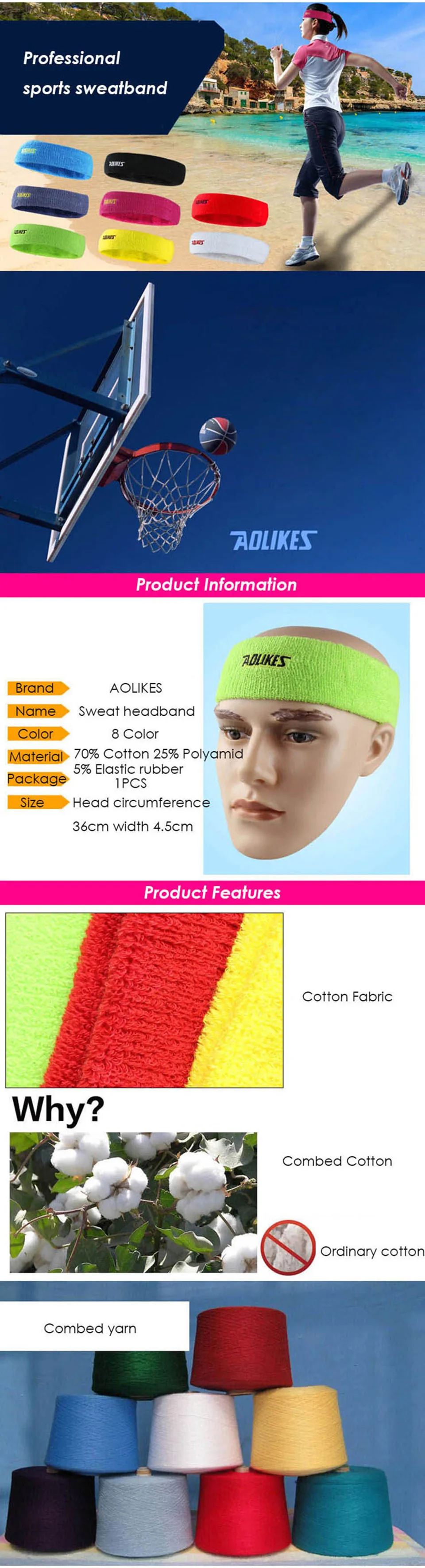 AOLIKES Высококачественная хлопковая повязка от пота для мужчин Sweatband wo мужские головные повязки для йоги Налобные повязки на голову спортивная безопасность