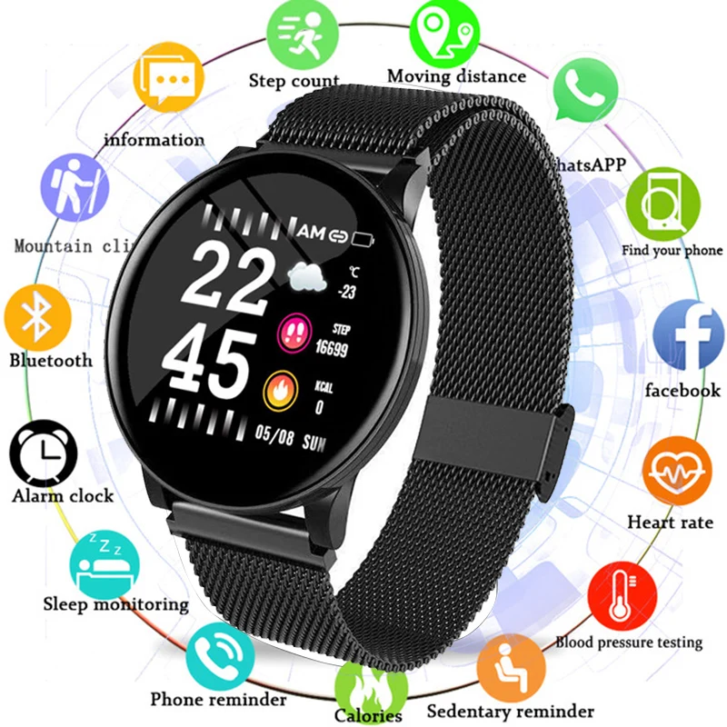 Alloy Smart Watch Men Women Heart Rate Monitor Fitness Tracker Smartwatch Waterproof Bluetooth Sport Watches For Android IOS