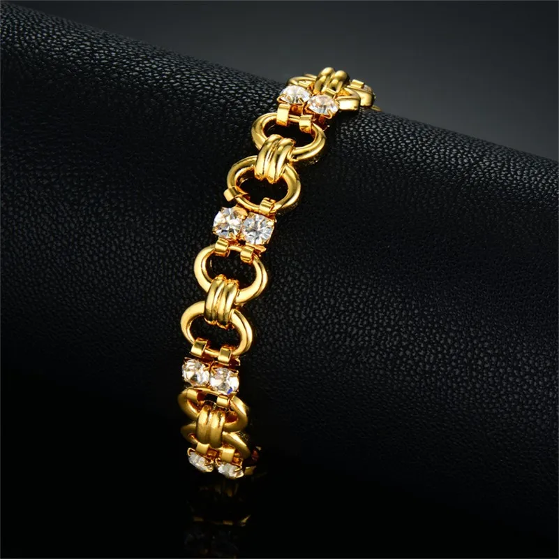 

Women's Bracelet Ladies 19cm Pave Rhinestone Gold Color Chain Link Bracelet For Women Wholesale Braslet 2018 new
