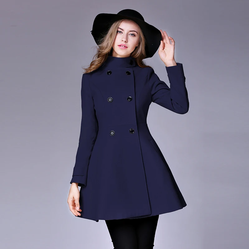 Осенне-зимний костюм, блейзер для женщин,, для формальной работы, офиса, леди, шерсть, Повседневный, длинный рукав, верхняя одежда, рождественские, красные, вечерние, пальто - Цвет: Тёмно-синий
