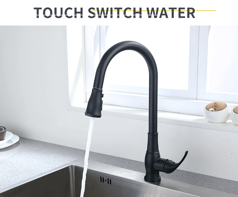 FLG Smart Touch управление Кухонные смесители Черный сенсорный индукционный чувствительный смеситель из нержавеющей стали вытяжной кран для раковины