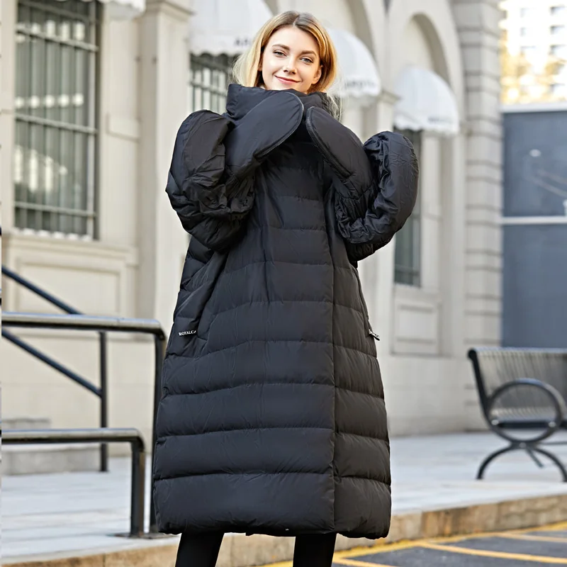 Oversize Winter Down Jacket Women with Gloves Long Korean Duck Down Coat Winter Puffy Jacket Casacas De Mujer 15799 KJ2742
