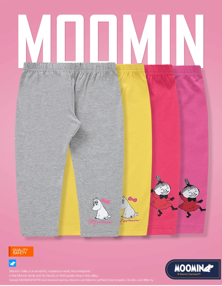 Moomin/хлопковые леггинсы для девочек; укороченные узкие брюки; брюки с оборками; обтягивающие штаны с эластичной резинкой на талии для девочек; розовые брюки с оборками