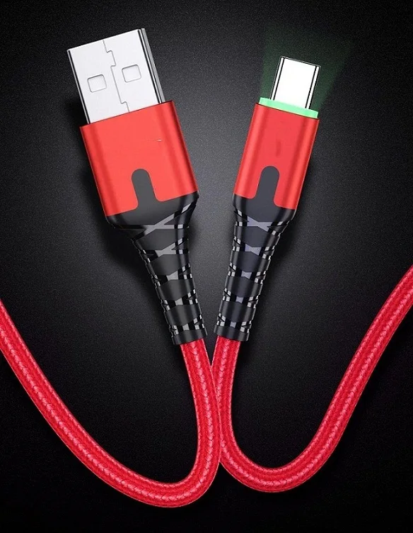 Кабель Usb type C кабель быстрой зарядки типа c кабель usbc 1 2 м метр для samsung синхронизации данных светодиодный Smart SuperCharging для huawei P20 P30Pro - Цвет: Red