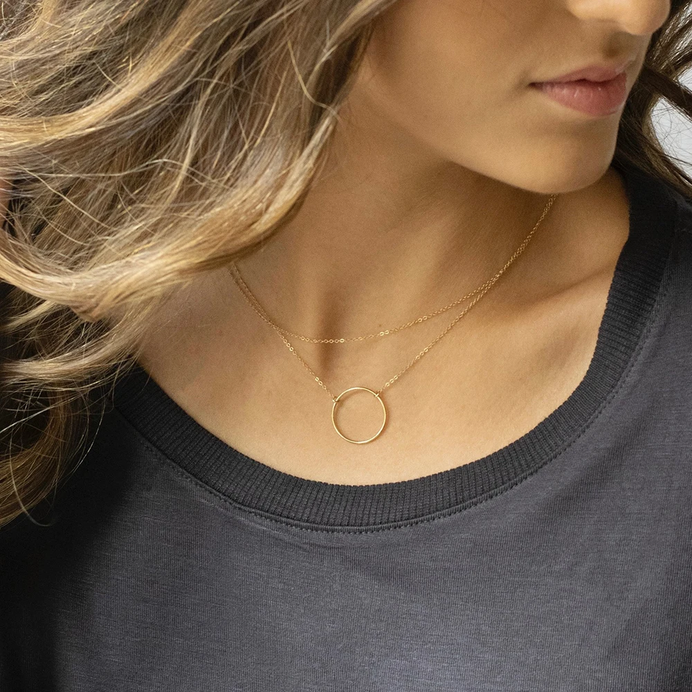 

Layered Circle Necklace Handmade Jewelry Gold Filled Choker Pendants Collier Femme Kolye Collares Womens Necklace Jewelry