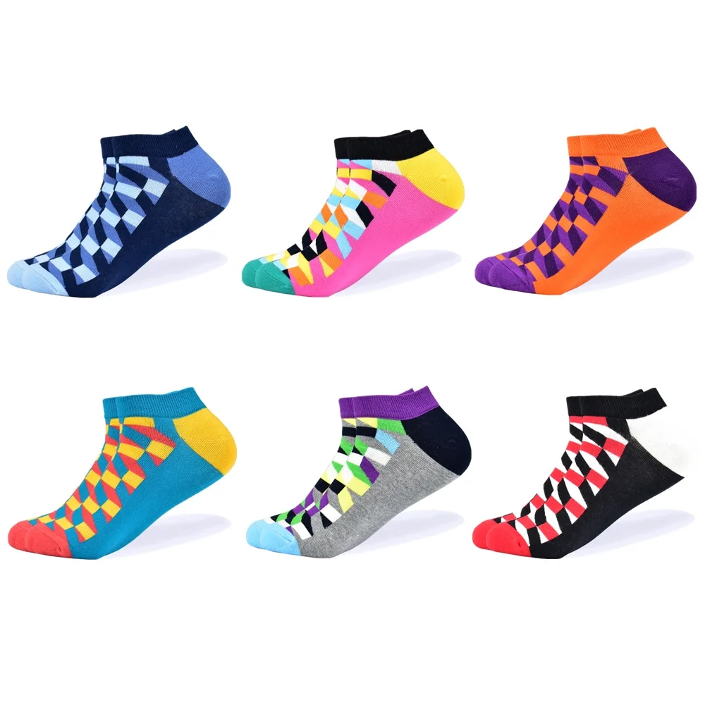 6 pairs-3 Носки мужские новейшие дизайнерские носки-башмачки короткие летние носки качественные деловые разноцветные мужские хлопковые носки с геометрическими узорами - Цвет: 6 pairs-3