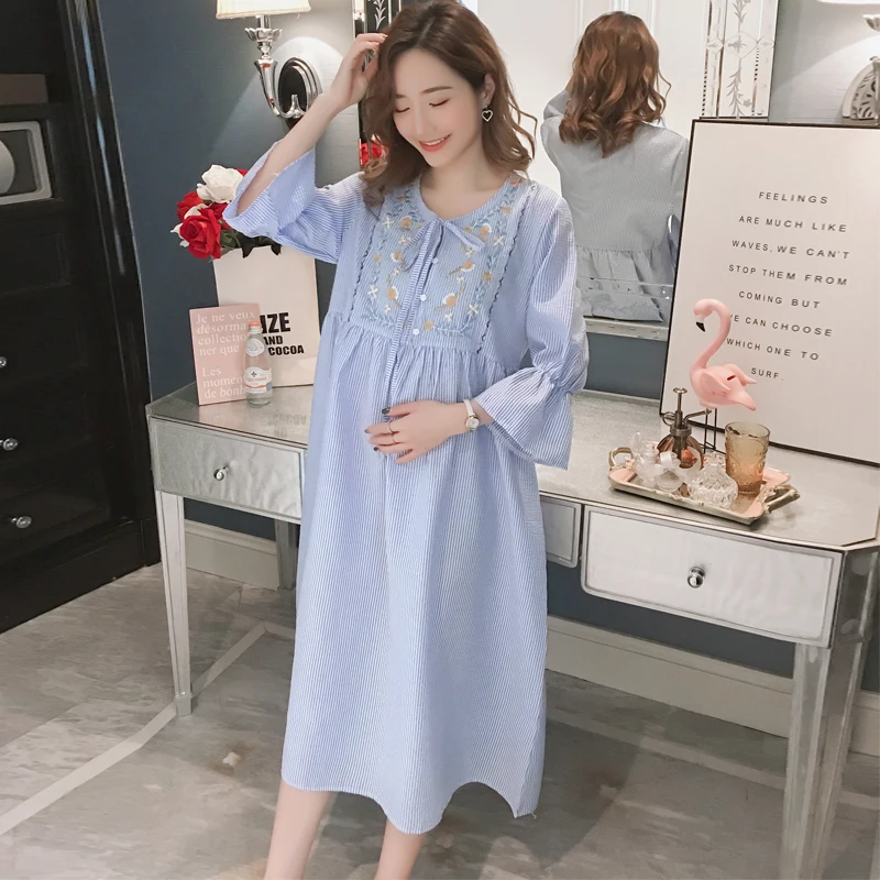 Женское платье в полоску Pengpious синее винтажное с цветочным принтом и