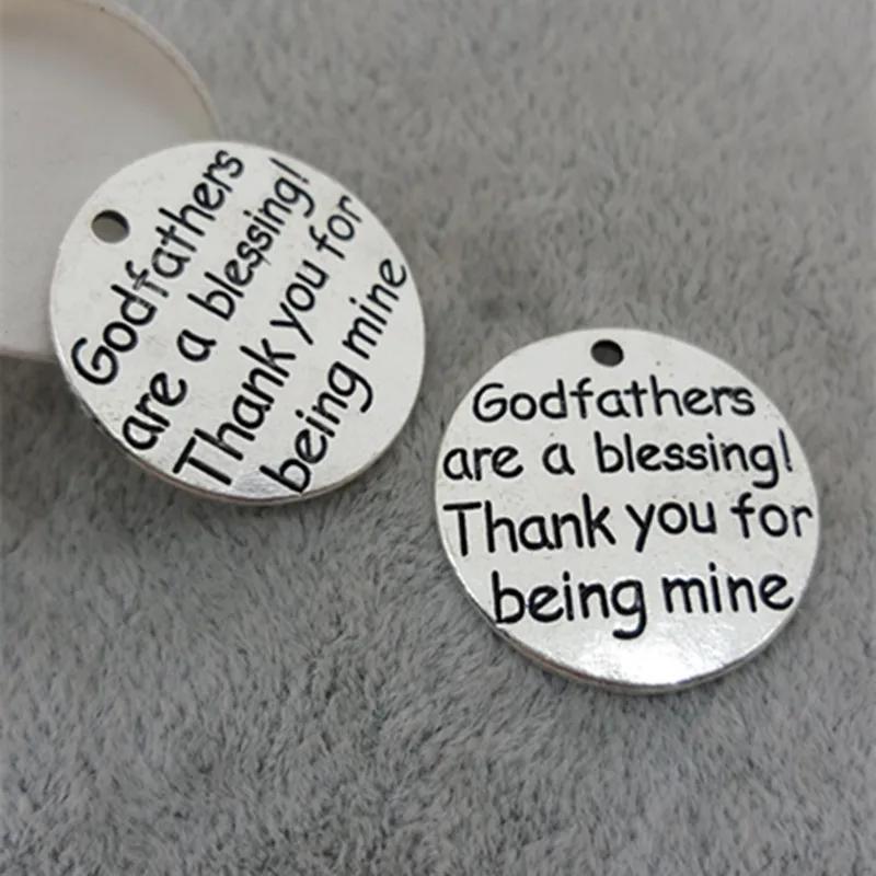 

23MM "Godfathers Godmothers are a blessing! Thank you for being mine" word charms,Anti-silver lettering message Pendant jewelry