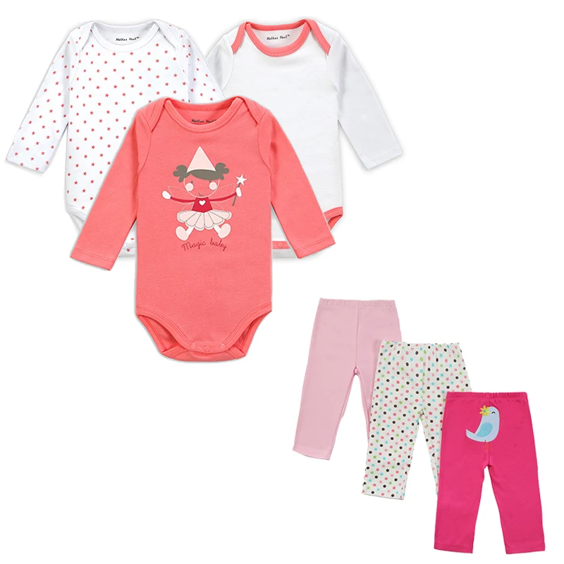 

Mother Nest Brand 6 PCS Set Baby Girl Clothing Set Long Sleeves Baby Wear Spring Autumn Casual 100% Cotton Set Romper+Trousers