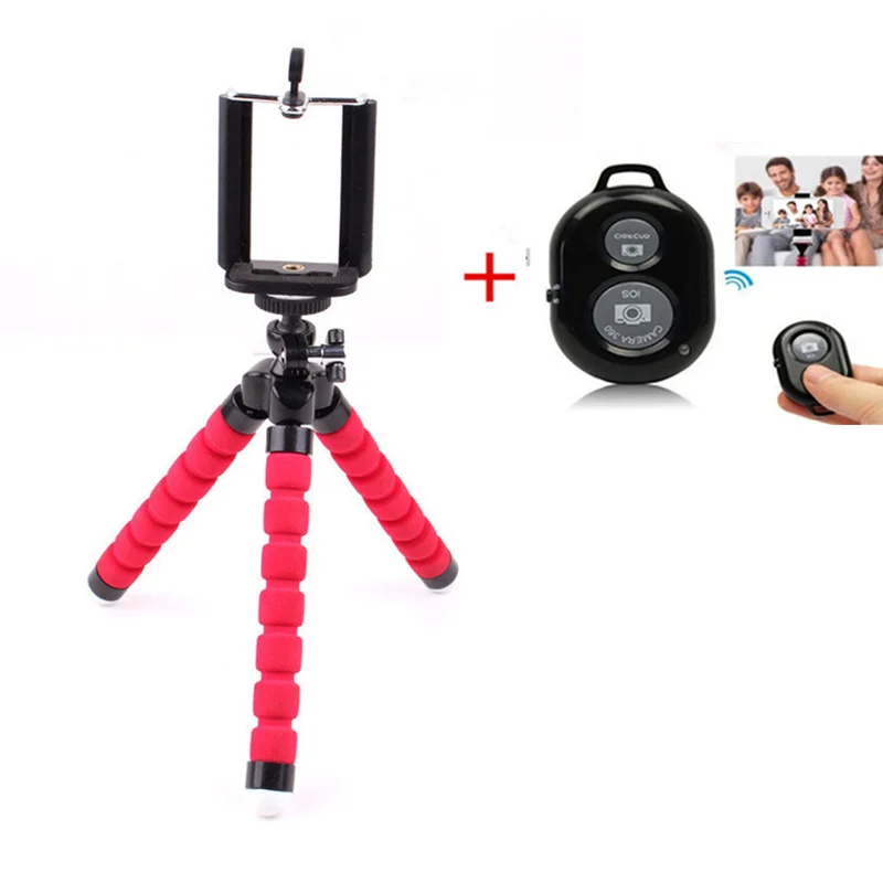 Red With Selfie Гибкая Губка Осьминог телефон штатив Стенд крепление селфи палка Bluetooth пульт дистанционного спуска затвора автоспуска штатив кронштейн для Android IOS - Цвет: Red With Selfie