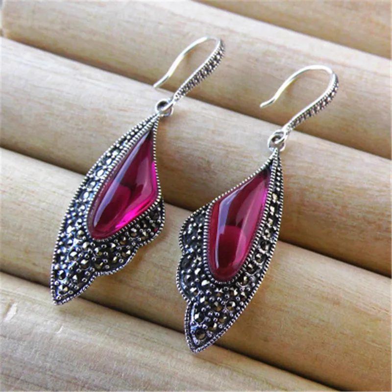 BESTLYBUY Настоящее серебро 925 пробы красный/синий корунд камень серьги S925 тайские