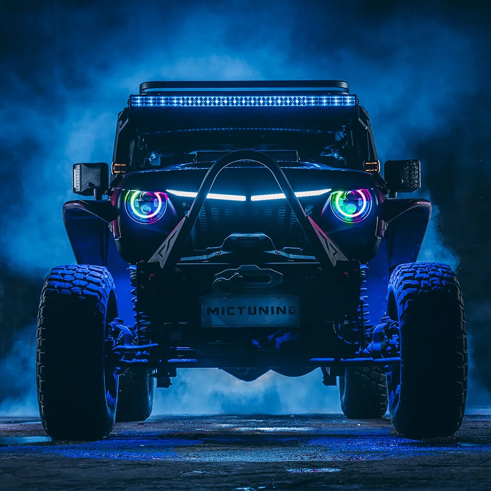 MICTUNING 7 ''круглый 80 Вт красочные фары RGB чеканка вращающийся Halo светодиодный налобный фонарь с DRL Hi/Lo луч для Jeep Wrangler JK LJ
