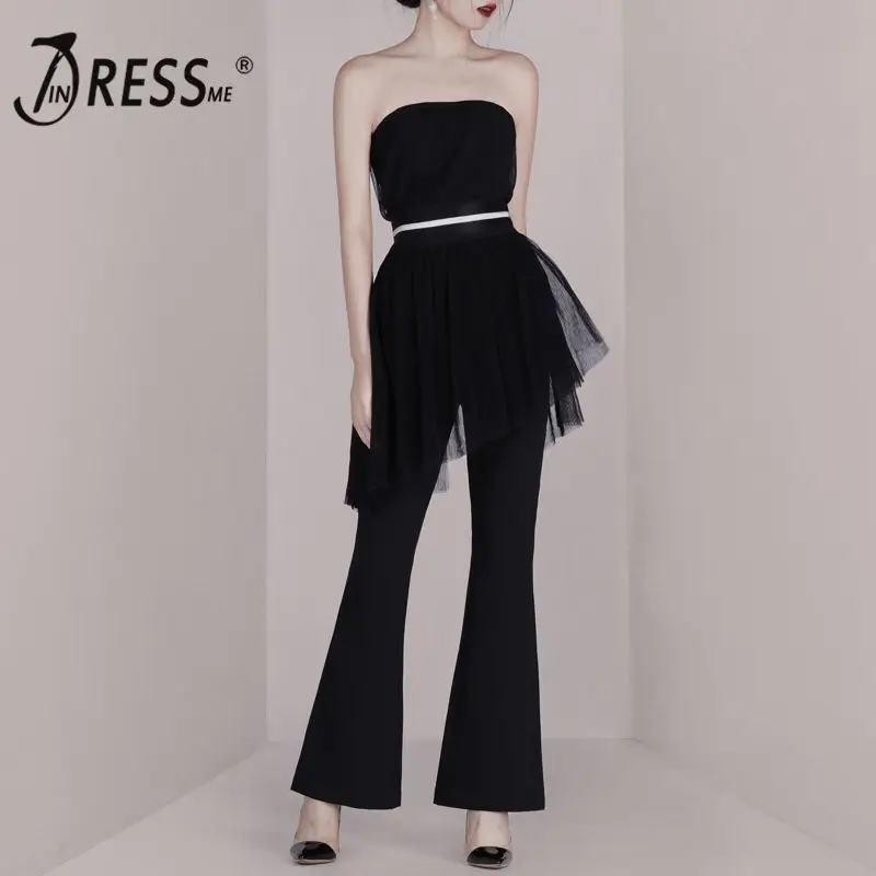 INDRESSME новинка 2019 комплект из 2 предметов сексуальные сетчатые Топы без бретелек с