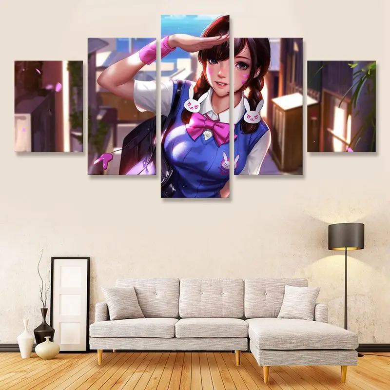 Overwatchs D.Va настенная живопись 5 панелей холст Художественная печать плакат