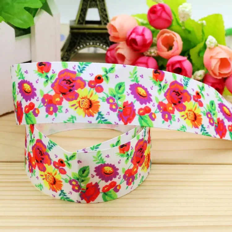 

DUWES DHK 1.5'' Free shipping flowers printed grosgrain ribbon hair bow headwear party decoration wholesale OEM 38mm H4625