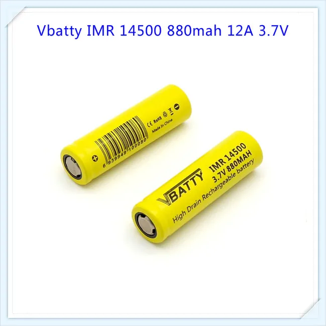 Vbatty IMR 14500 аккумулятор 880mah 12A 3,7 V литий-ионные аккумуляторы с плоской верхней аутентичной емкостью(1 шт