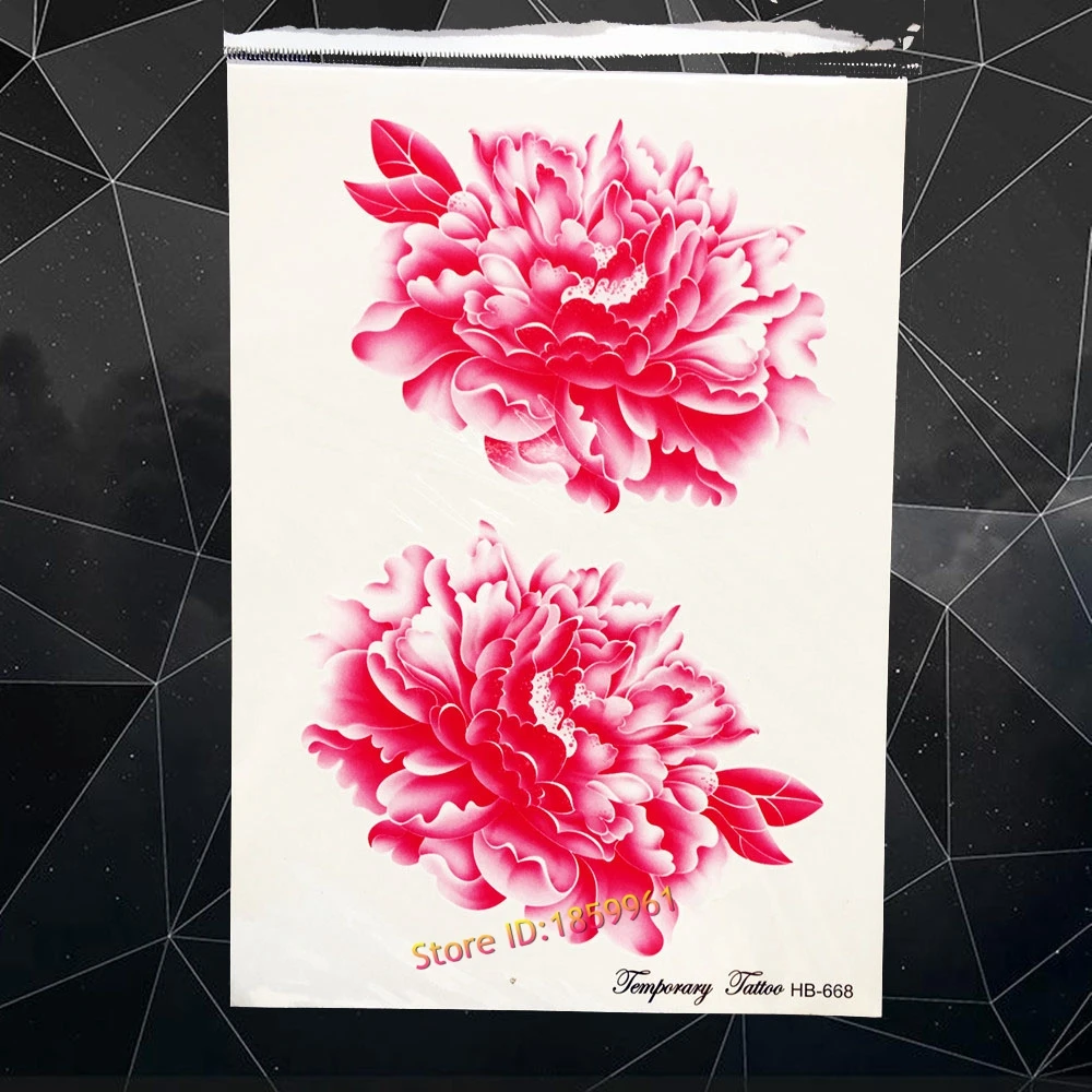 Розовый и красный цвет Водонепроницаемый Временные татуировки пион поддельные