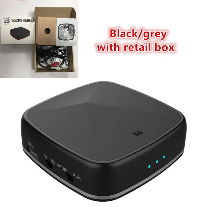 black grey with box HAAYOT 5,0 адаптер Bluetooth Aptx HD передатчик аудио приемник оптический Toslink/AUX/SPDIF для наушники для телевизора Саундбар дома системы - Цвет: black grey with box